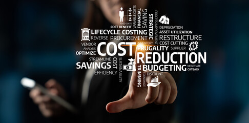 A businesswoman examines cost reduction strategies through budgeting and procurement methods in a...