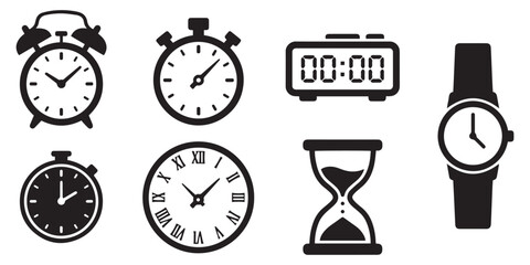 Clock, Timer, and Time Management Icons Set in Minimalist Vector Style.
