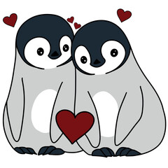 Two cute penguins in love with red hearts © Anna Lytvyn 20