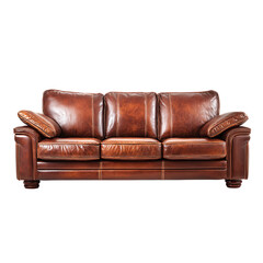 Brown leather sofa with wooden legs