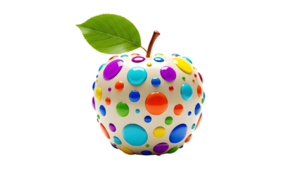 Creative White Apple with Colorful Polka Dot Design on White Background