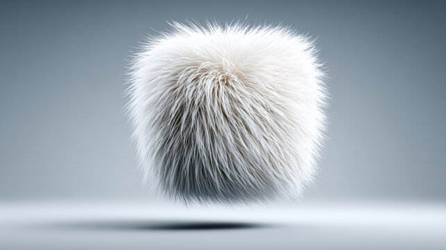 A fluffy white object with a fuzzy texture is floating in the air. It is a large, round, white object with a soft, fuzzy texture. The object appears to be made of fur, giving it a cozy