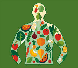 Human Silhouette with Healthy Food Pattern Illustration