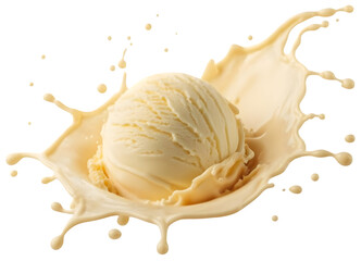 Scoop of ice cream with milk splash isolated on transparent background