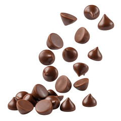 Fototapeta premium Floating chocolate chips isolated on transparent background