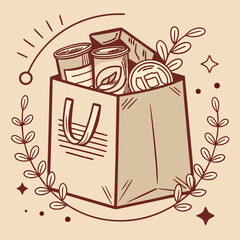 Food Drive Charity Donation Bag Vintage Illustration Concept