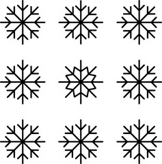 Winter Snowflake Icon Set Black Vector Minimal Line Art Symbols