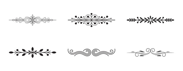 Obraz premium Set of six elegant vintage text dividers vector illustration for graphic design