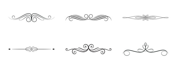 Obraz premium A collection of six elegant hand-drawn black line dividers for decorative design purposes