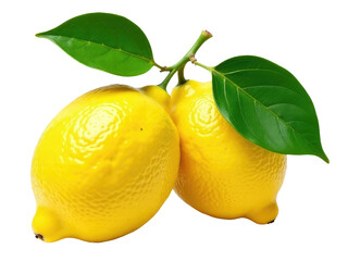 Obraz premium Fresh lemons with green leaves on a clean white surface, great for food or lifestyle photos