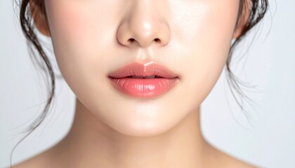 Close-up of a woman's perfectly shaped lips with a natural rosy hue, showcasing smooth skin texture