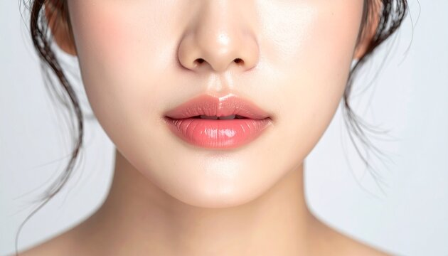 Close-up of a woman's perfectly shaped lips with a natural rosy hue, showcasing smooth skin texture