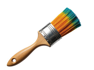 A paint brush with a vibrant handle on a white background, ideal for use in design or illustration projects