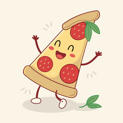 Cute Pizza Slice Character with Strawberry Toppings Vector