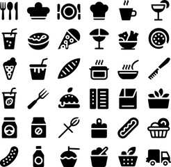Restaurant Food and Drink Icons Black Vector Minimal Menu Set