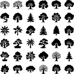 Big Tree Icons Black Vector Minimal Nature and Environmental Set