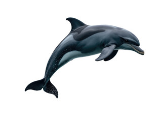 Obraz premium A dolphin in mid-air, its body a combination of black and white tones