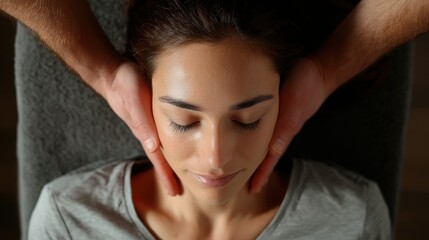 Aerial shot of a woman receiving a neck massage Vertical image