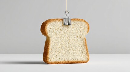 A close up of a toasted bread with a clip holding it open. The bread is cut in half and the clip is visible in the middle of the bread. Concept of curiosity and intrigue
