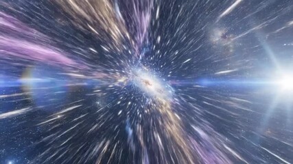 Journey Through The Cosmos: The image portrays a dynamic passage through space, showcasing a swirling galaxy with vibrant streaks of light creating a sense of rapid movement and interstellar travel. - Powered by Adobe