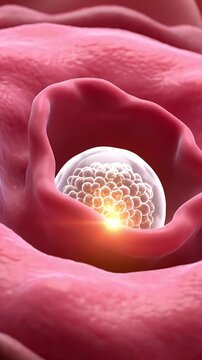 CGI Macro View of Blastocyst Contacting Endometrium in Pink Tones for Medical Visualization and Educational Purposes