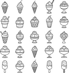 Ice Cream and Dessert Icons Black Vector Minimal Cone and Sundae Collection