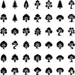 Big Tree Icons Black Vector Minimal Nature and Environmental Set