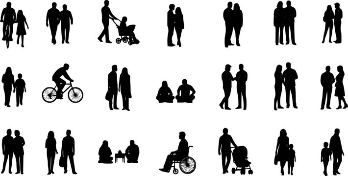 Top view of architectural people vector silhouettes for landscape and architectural designs, white background
