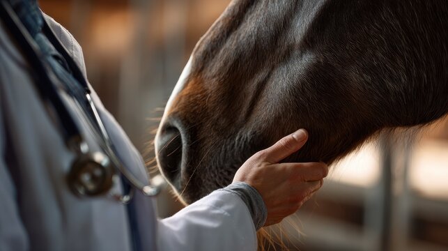 Vet inspecting horse with hand highlighted