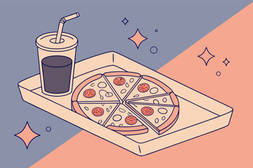 Isometric Pizza and Drink Delivery Tray Illustration Vector