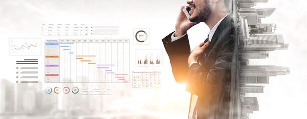A project management dashboard for business. The interface features a Gantt chart to visualize the project timeline, task scheduling, and overall progress for efficient workflow. Fermion