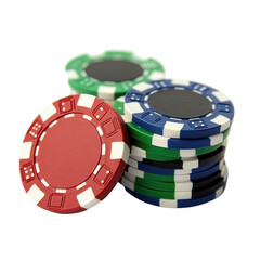 Colorful poker chips stacked together on Transparent background perfect for gaming events and tournaments, poker chip isolated on PNG background