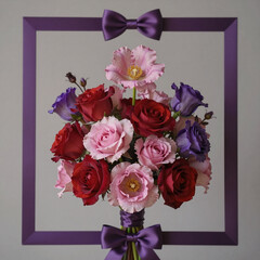 Obraz premium Purple ribbon frame with bow border design