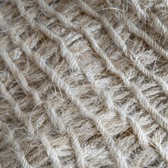 Fototapeta premium Macro Close-Up of Natural Recycled Fabric Weave Texture in Neutral Beige Tones