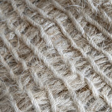 Macro Close-Up of Natural Recycled Fabric Weave Texture in Neutral Beige Tones