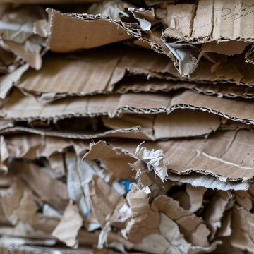 Macro close-up of compressed cardboard waste layers, recycling and circular economy concept