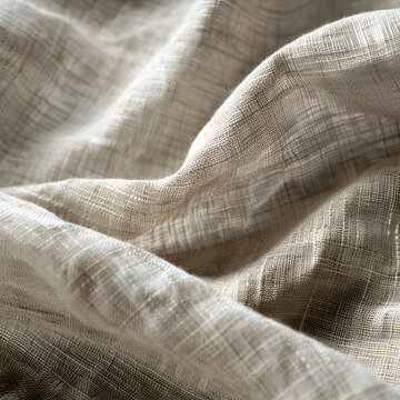 Extreme close-up of natural linen fabric with soft folds, organic textile texture background