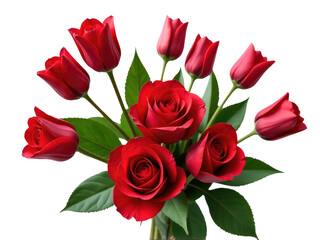 Fototapeta premium A simple yet elegant arrangement of red roses and green leaves in a decorative vase
