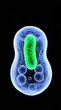 Human cell engulfing bacteria through phagocytosis process illustration in three detailed microscopic stages