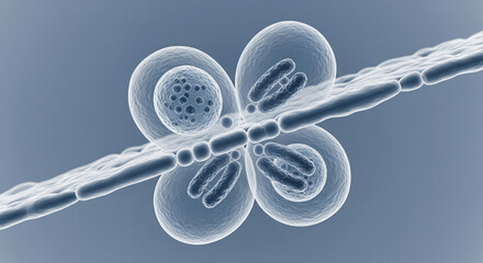 Cellular division of Lactobacillus shows the process of pinching and separating into two distinct bacteria in a laboratory setting