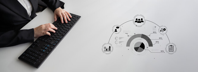 A project management dashboard displaying key performance indicators. The data visualization shows business intelligence metrics for workflow, team performance, and financial growth. Fermion