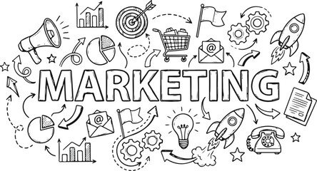 Hand Drawn Marketing Doodle Illustration with Business Icons