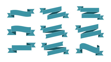 collection of blue ribbon banners on transparent background
