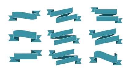 collection of blue ribbon banners on transparent background
