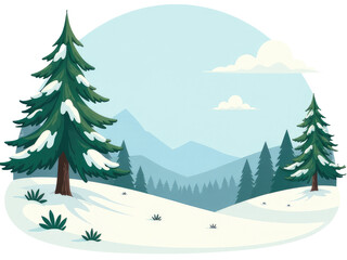 Fototapeta premium A serene winter scene featuring snow-covered mountains and pine trees