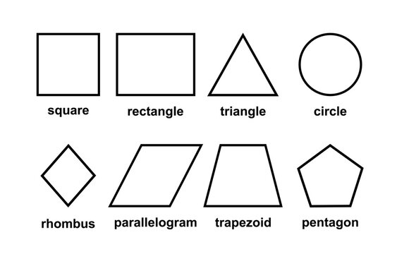 Geometric shape line with name. basic shapes set isolated on white background. Vector illustration for math lesson.