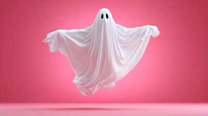 A ghostly figure is floating in the air, with its head raised and looking at the camera. The image has a spooky and eerie mood, evoking feelings of fear and unease