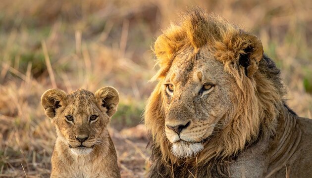 Fatherhood concept - dad and kid lion
