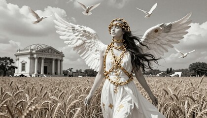 Ethereal Angel in Wheat Field