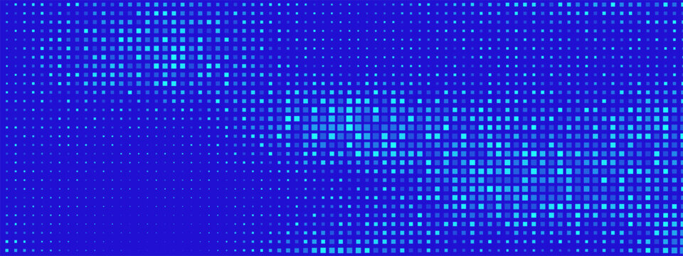 Blue pixel mosaic with glowing digital squares creates abstract tech background perfect for fintech presentations, crypto data visualization, and futuristic business designs.